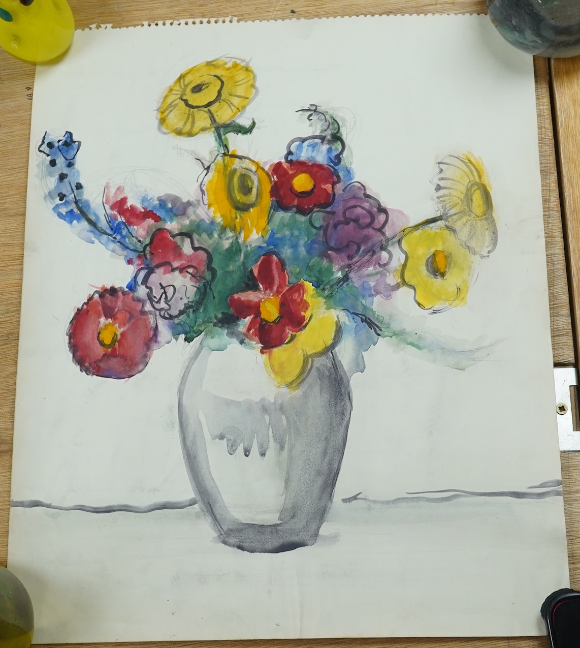 Adrian Paul Allinson ROI (1890-1959), watercolour and pencil drawing from the artists sketch book, Still life’s of flowers, unsigned, unframed. Condition - fair